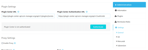 Plugin center settings, not connected to the cloudogu platform